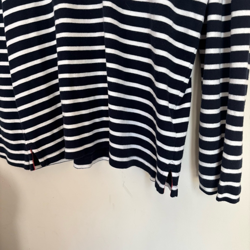 Nautica Navy Blue and White Striped Long Sleeve Polo Shirt - Picture 5 of 6